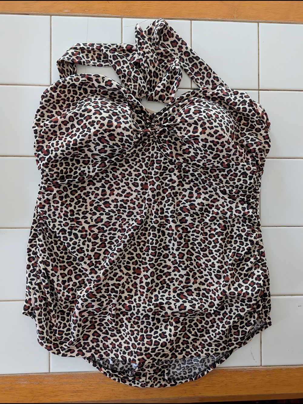 Esther Williams Classic Sheath Ruched Halter Leopard Print Swimsuit Retro 1950's